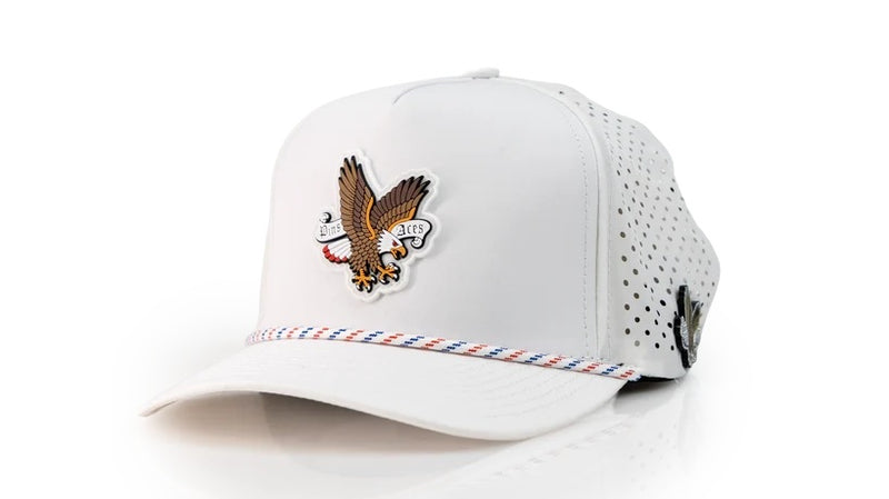Pins and Aces Freedom Eagle White Perforated Rope Hat