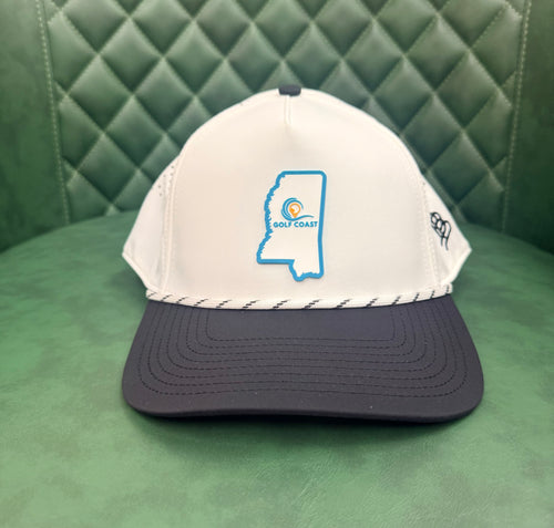 Branded Bills Golf Coast Logo 2 Curved 5 Panel Rope Men's Hat - White/Black