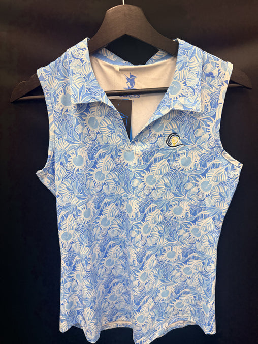 Scales Fruitful Paradise Women's Sleeveless Polo - Blue Bird - SZ S
