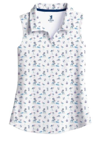 Scales Thirsty Flamingo Women's Sleeveless Polo - White