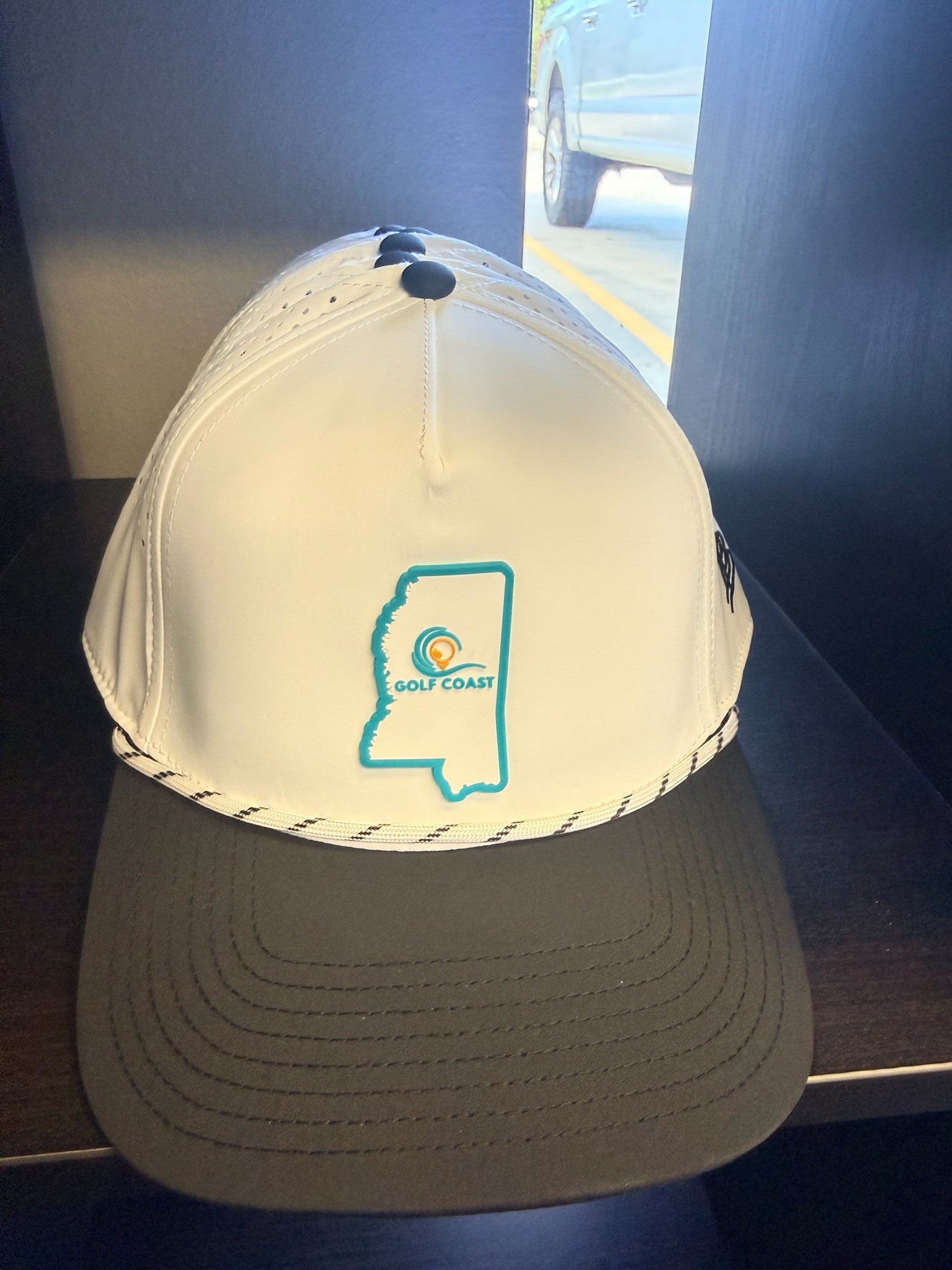 Branded Bills Golf Coast Logo 2 Curved 5 Panel Rope Men's Hat - White/Black