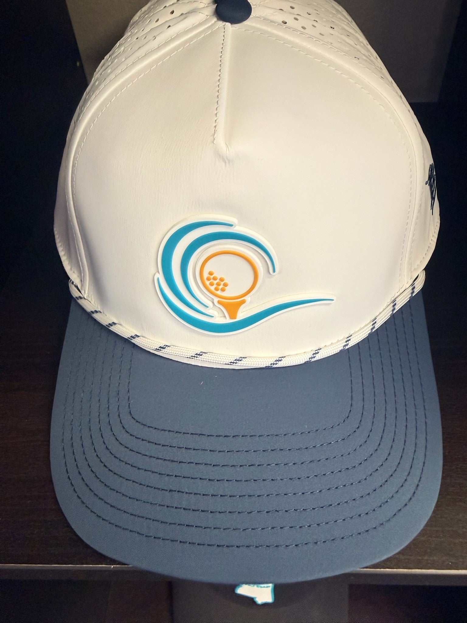Branded Bills Golf Coast Curved Logo 5 Panel Rope Men's Hat - White/Blue